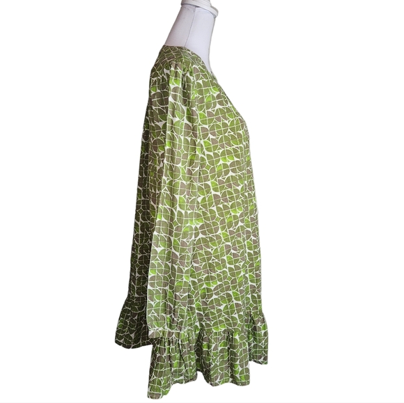 Jessica Simpson Green Brown Cotton Geometric Print Dress Sz M Ruffle Hem READ - Picture 4 of 14
